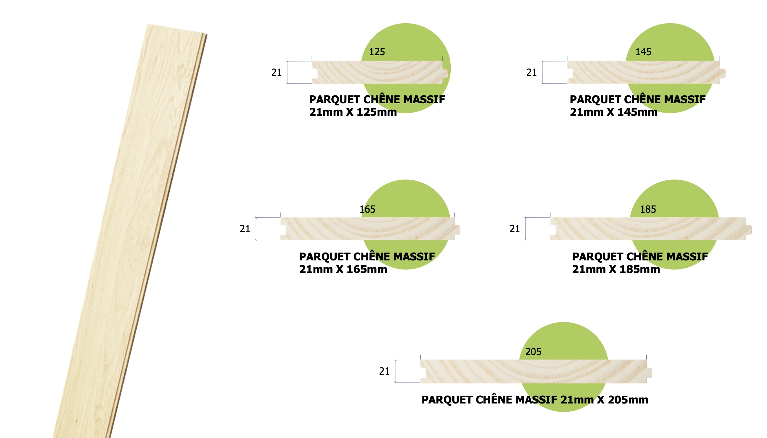 Parquet en chêne massif 21mm d'épaisseur
